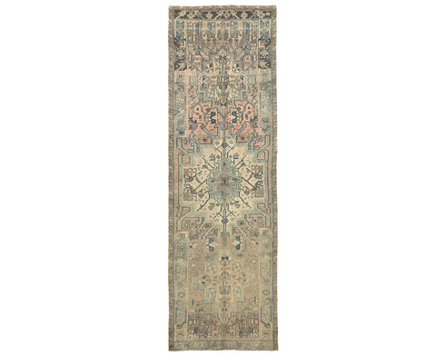 11 Ft Vintage Brown Persian Style Hand Knotted Low Pile Wool Runner Rug